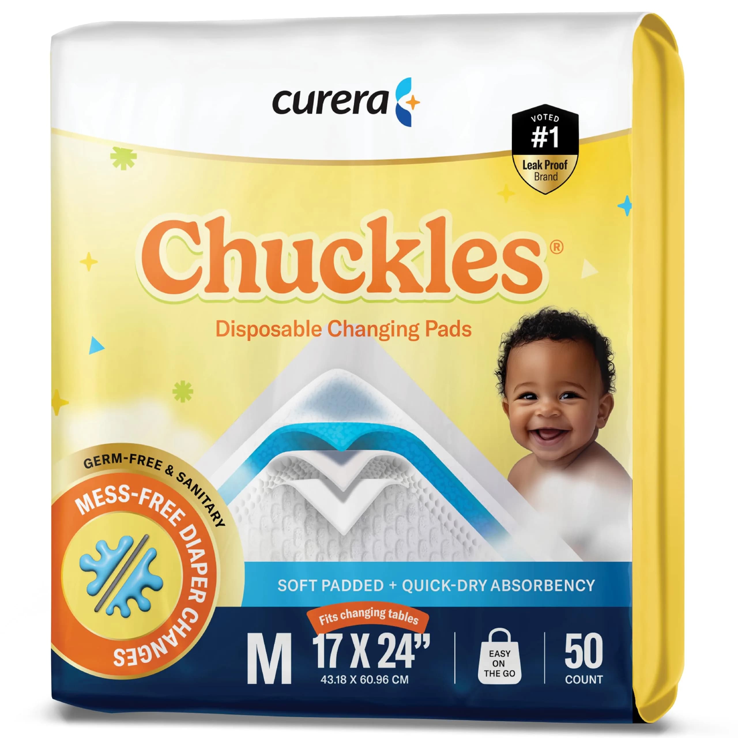 Curera Chucks Premium Disposable Underpads 30x36 (25-Pack) | Hospital-Trusted LeakLock Protection — Chuckles - 17" x 24"