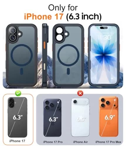 Red2Fire for iPhone 17 Case with Built-in Screen Protector & Camera Protector, MagSafe Compatible, Military Grade Drop Proof, Full-Body Bumper Shockproof Phone Cover 6.3" Blue thumbnail 2