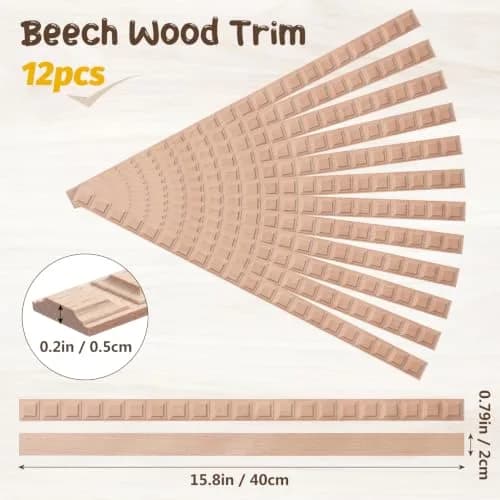 Coowayze Grid Wood Trim Molding Decorative Strips 15.8 inch (40 cm) | 12 PCS Unfinished Beech Wood for Walls, Cabinets, Doors, Mirrors thumbnail 3