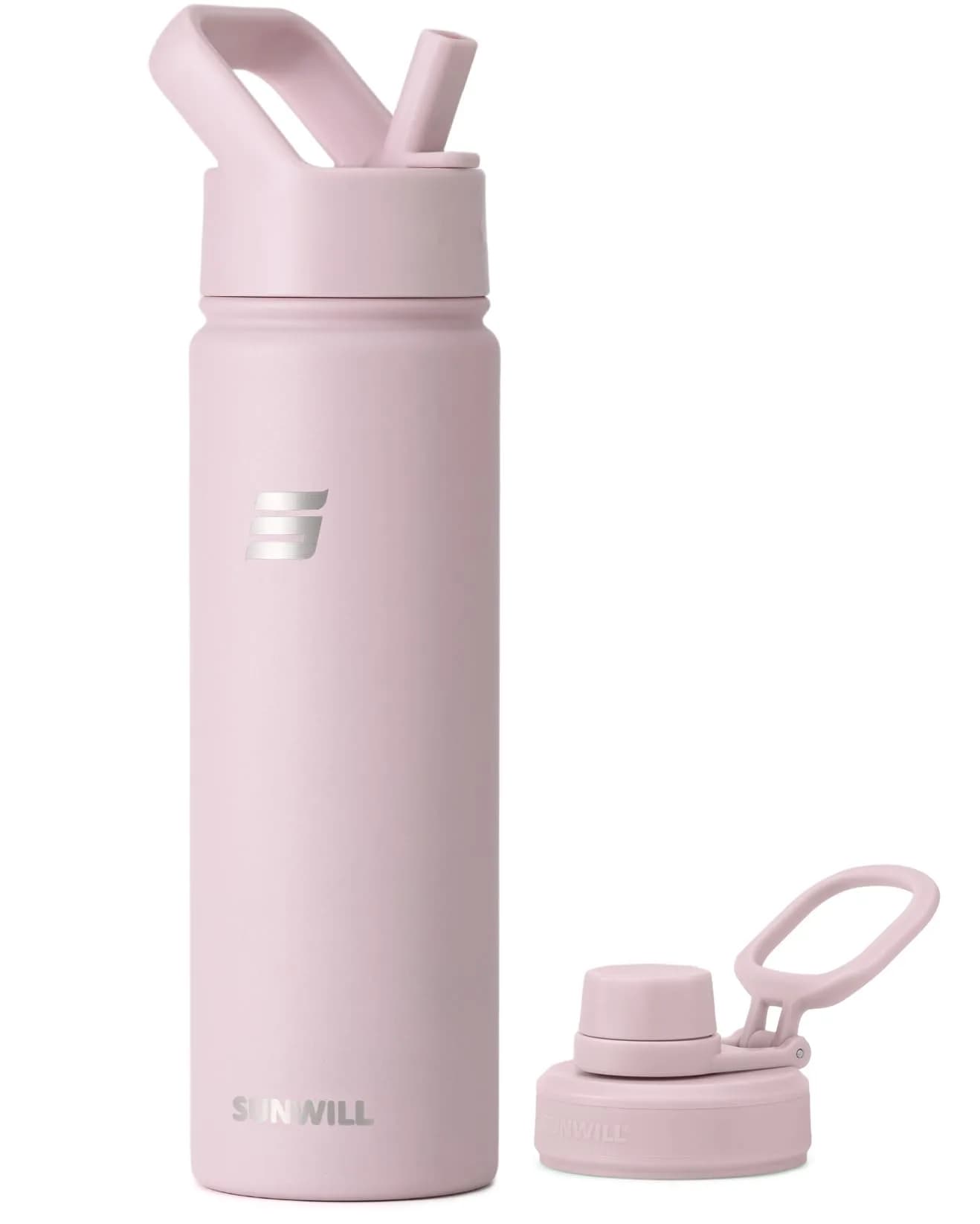 SUNWILL Insulated Water Bottle with Straw & Chug Lid 22 oz | Double-Wall Vacuum Stainless Steel — Powder Coated Dusty Rose / 22 Ounces