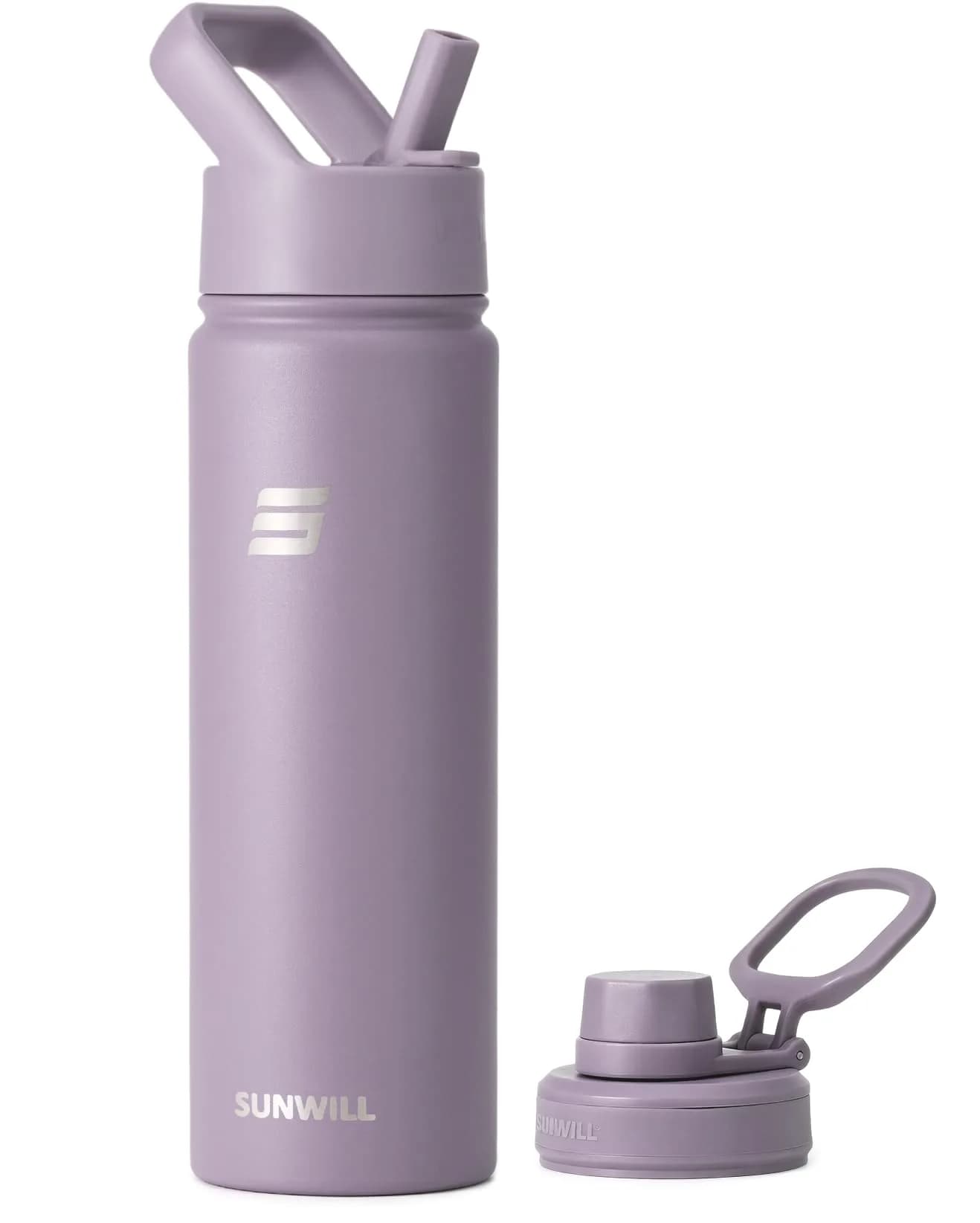 SUNWILL Insulated Water Bottle with Straw & Chug Lid 22 oz | Double-Wall Vacuum Stainless Steel - main product image