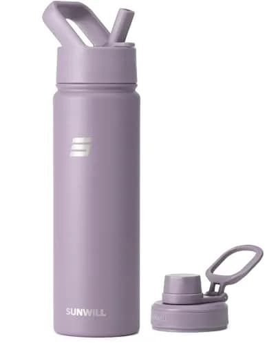 SUNWILL Insulated Water Bottle with Straw & Chug Lid 22 oz | Double-Wall Vacuum Stainless Steel thumbnail 1