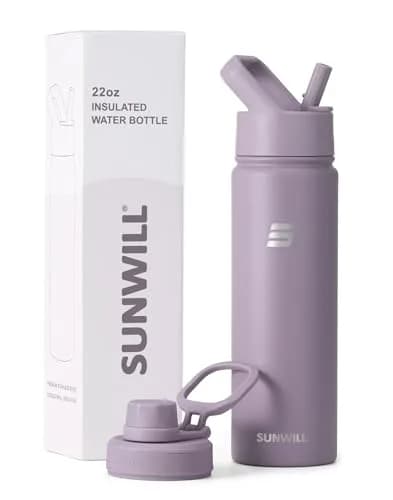 SUNWILL Insulated Water Bottle with Straw & Chug Lid 22 oz | Double-Wall Vacuum Stainless Steel thumbnail 6