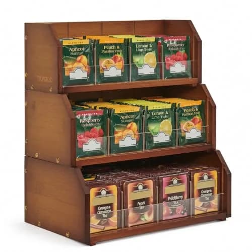 TIOPGHAD 3-Layer Bamboo Tea Bag Organizer Storage Holder, Brown | Stackable, Removable Compartments, 260 Tea Bags Capacity thumbnail 1