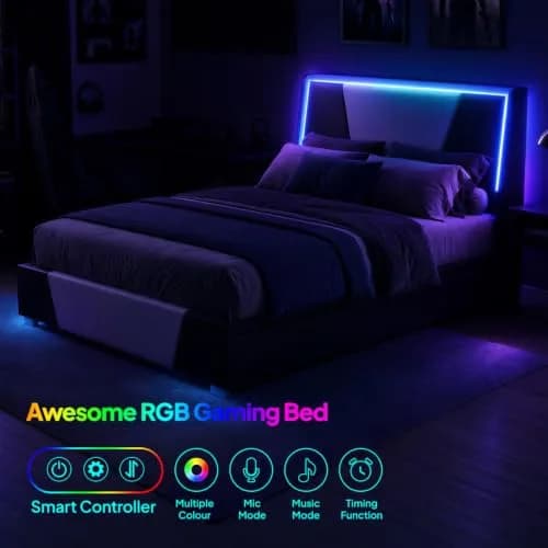 Welzona Twin Bed Frame Upholstered Headboard Led Lights Storage Drawers | Modern Gaming Style thumbnail 2