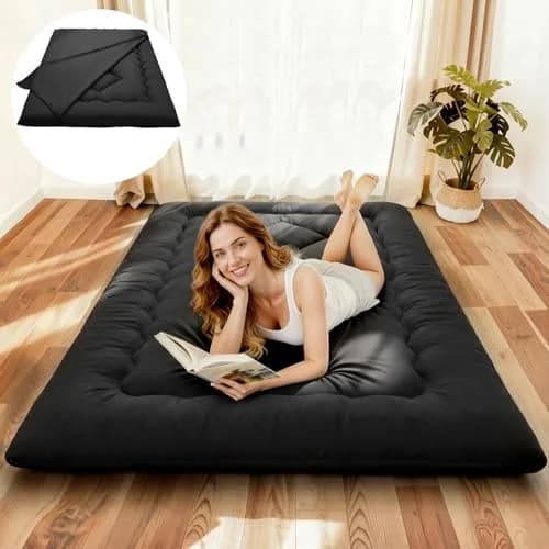 COZYFUZY 4" Thick Japanese Futon Mattress Foldable Floor Mattress for Guests, Dorms & Rooms, Portable Tatami Mat with Firm Support & Carry Strap Full thumbnail 1