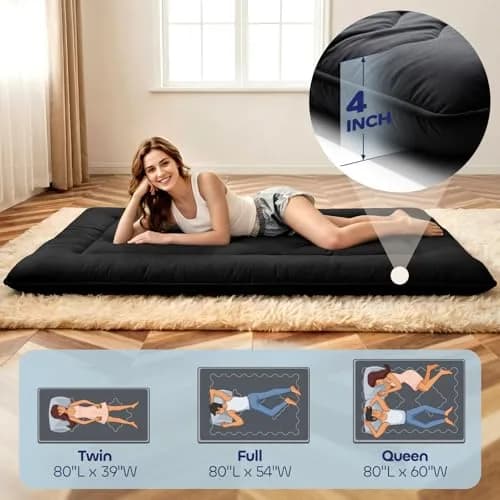 COZYFUZY 4" Thick Japanese Futon Mattress Foldable Floor Mattress for Guests, Dorms & Rooms, Portable Tatami Mat with Firm Support & Carry Strap Full thumbnail 4