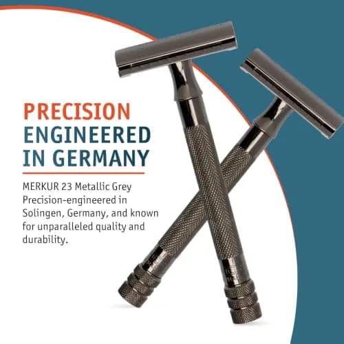 MERKUR 23C Double-Edge Safety Razor for Men, Metallic Grey Long Handle | German Craftsmanship for a Smooth, Plastic-Free Shave thumbnail 4