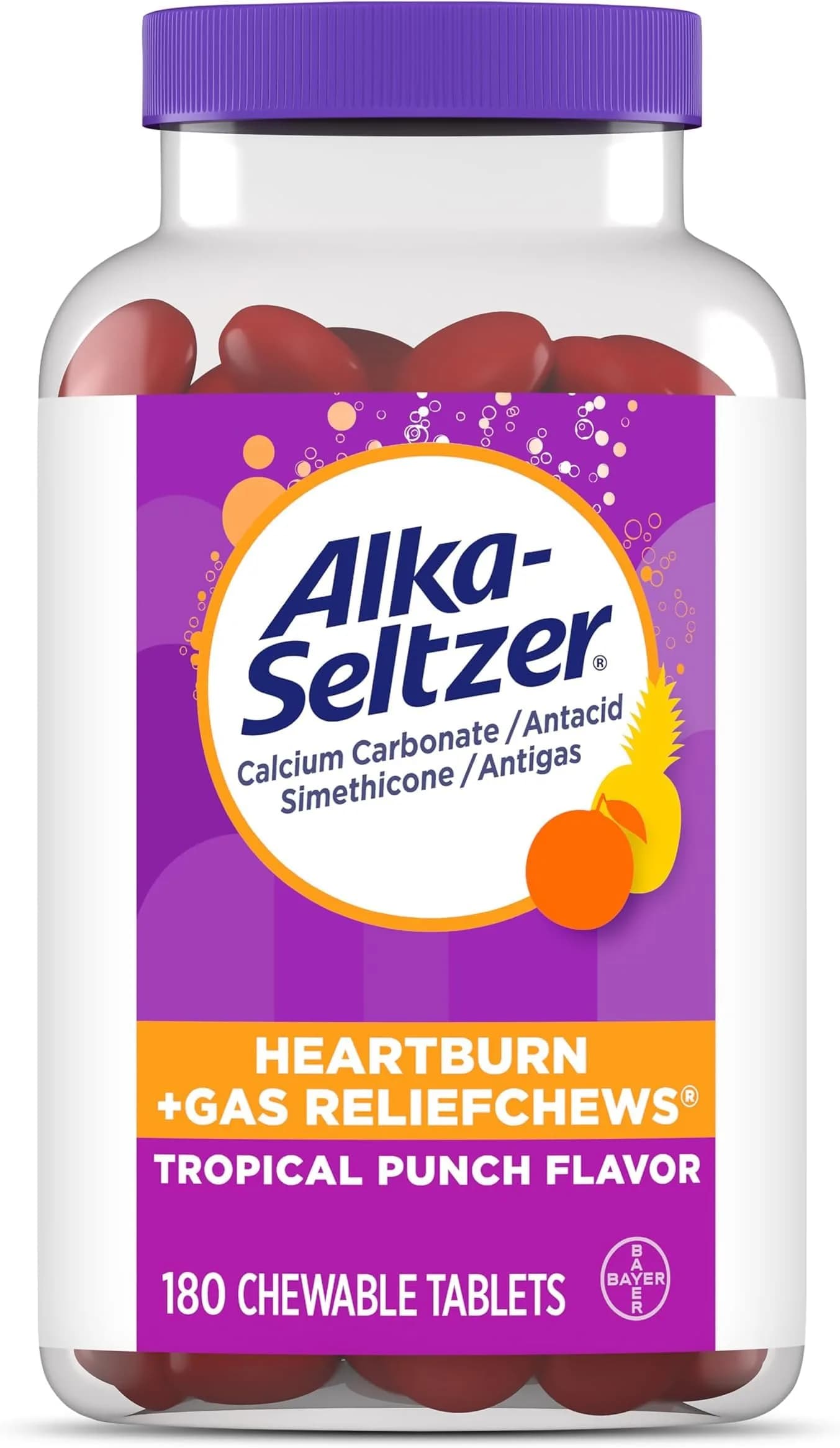 Alka-Seltzer Heartburn + Gas Relief Chews 180 Count | Fast Antacid + Antigas Relief for Heartburn, Gas, Bloating - main product image