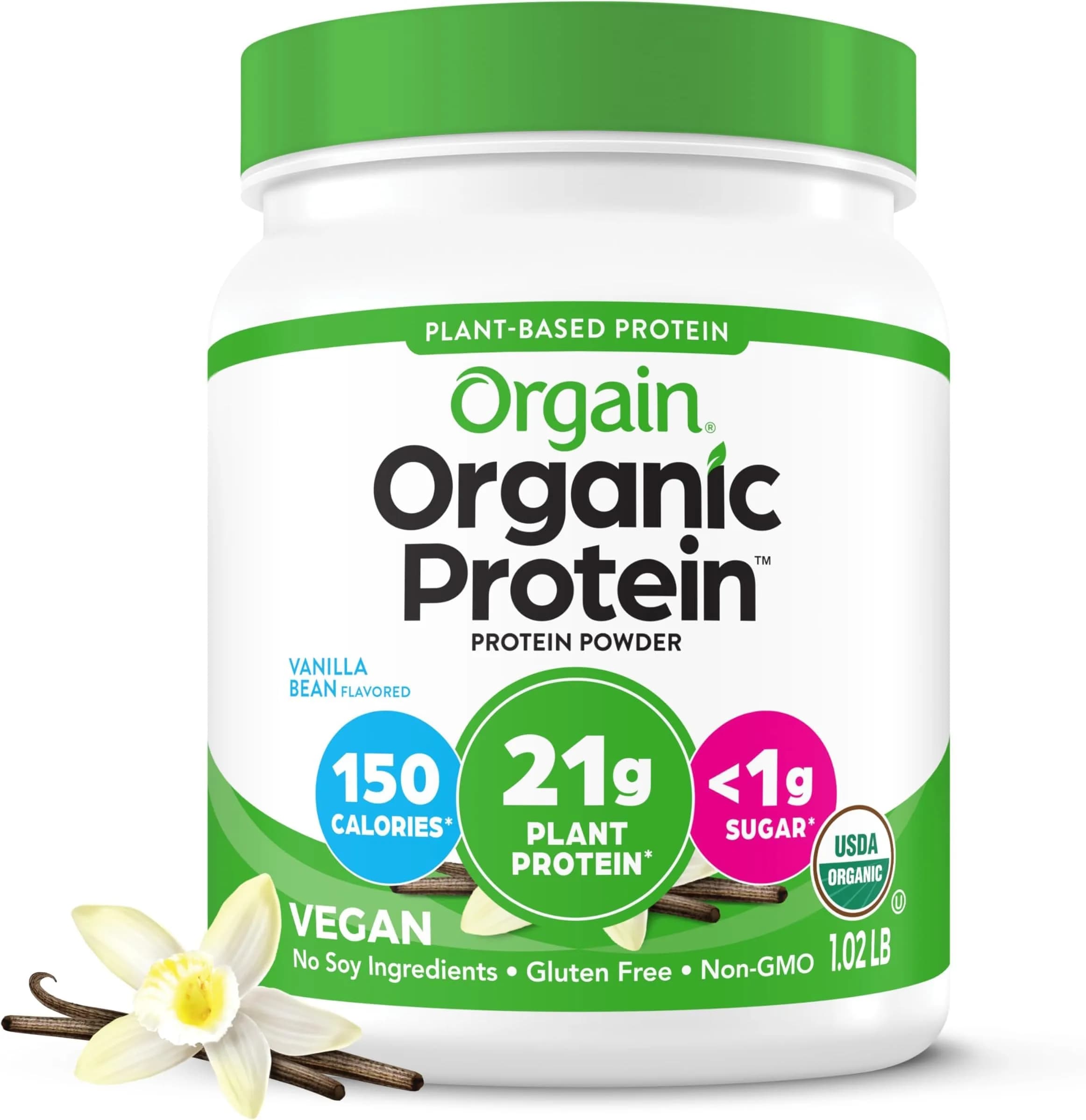 Orgain Organic Vegan Protein Powder Creamy Chocolate Fudge 1.02 lb (463 g) | 21g Protein Per Serving — Vanilla / 1.02 Pound
