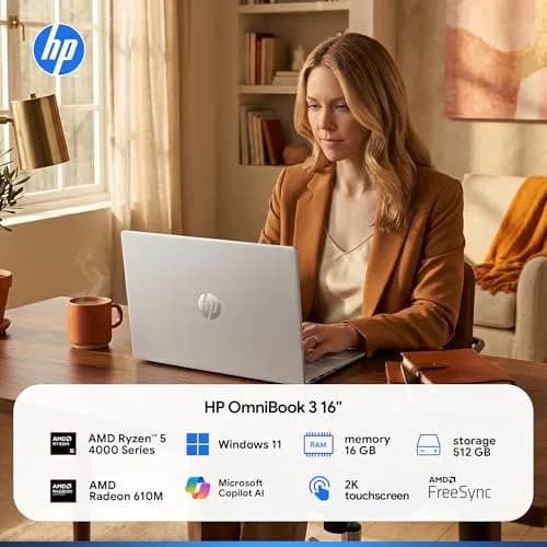 HP OmniBook 3 Flagship 16" 2K Touchscreen Laptop Bundle with Docking Station, AMD Ryzen 5, 16GB RAM, 1TB PCIe SSD, IPS, WiFi 6, AI Copilot, Windows 11 Pro thumbnail 2
