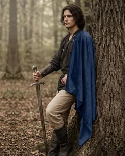 L'VOW Medieval Half Shoulder Cape Knight Cloak with Belt, Blue One Size | Classic Steampunk Cosplay Accessory thumbnail 2