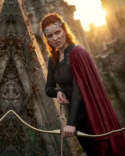 L'VOW Red Medieval Half Shoulder Cape Knight Cloak with Belt, One Size thumbnail 5
