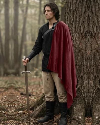 L'VOW Red Medieval Half Shoulder Cape Knight Cloak with Belt, One Size thumbnail 7