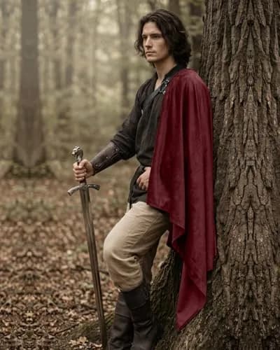 L'VOW Red Medieval Half Shoulder Cape Knight Cloak with Belt, One Size thumbnail 3