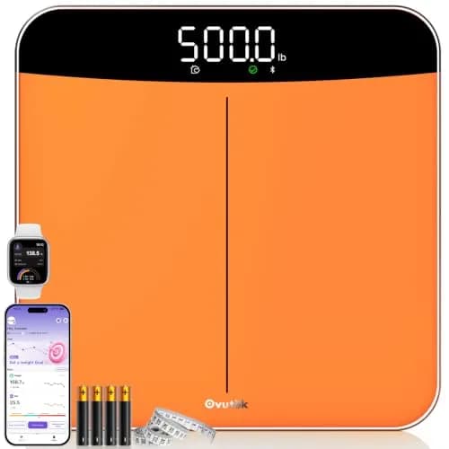 Ovutek 500lb Digital Bathroom Scale with App & 11.8x11.8in Platform | Accurate to 0.05kg (0.1lb) thumbnail 1