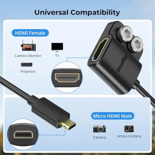 SMALLRIG Ultra-Slim Micro HDMI to HDMI Adapter Cable 350.5mm (13.8") | 4K 60Hz Video Output thumbnail 7