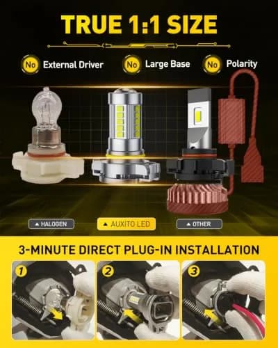 AUXITO 2504/PSX24W LED Fog Light Bulbs 6500K Cool White (2-Pack) | Plug-and-Play Brightness Upgrade thumbnail 4