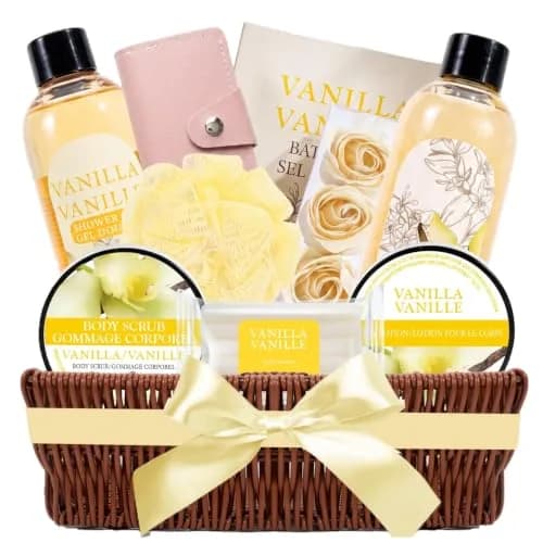 Green Canyon Spa Vanilla Spa Gift Basket for Women | 10 Pc Set with Bubble Bath, Lotion, Scrub & Reusable Basket thumbnail 1