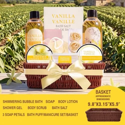 Green Canyon Spa Vanilla Spa Gift Basket for Women | 10 Pc Set with Bubble Bath, Lotion, Scrub & Reusable Basket thumbnail 2
