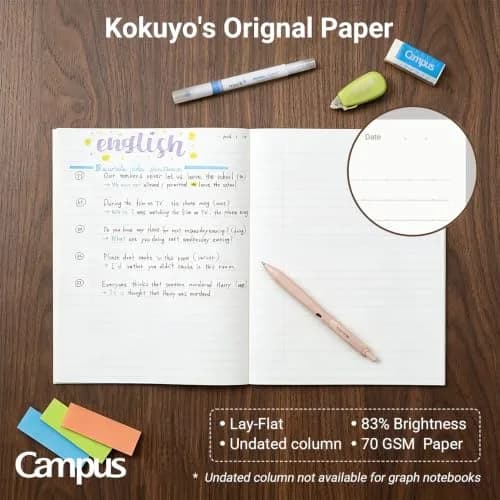 KOKUYO Campus Composition Notebooks, 9-3/4" x 7-1/2" Wide Ruled, 160 Pages (80 Sheets Each) | Lay-Flat Design, Bleed-Resistant Paper, Pack of 3 thumbnail 3
