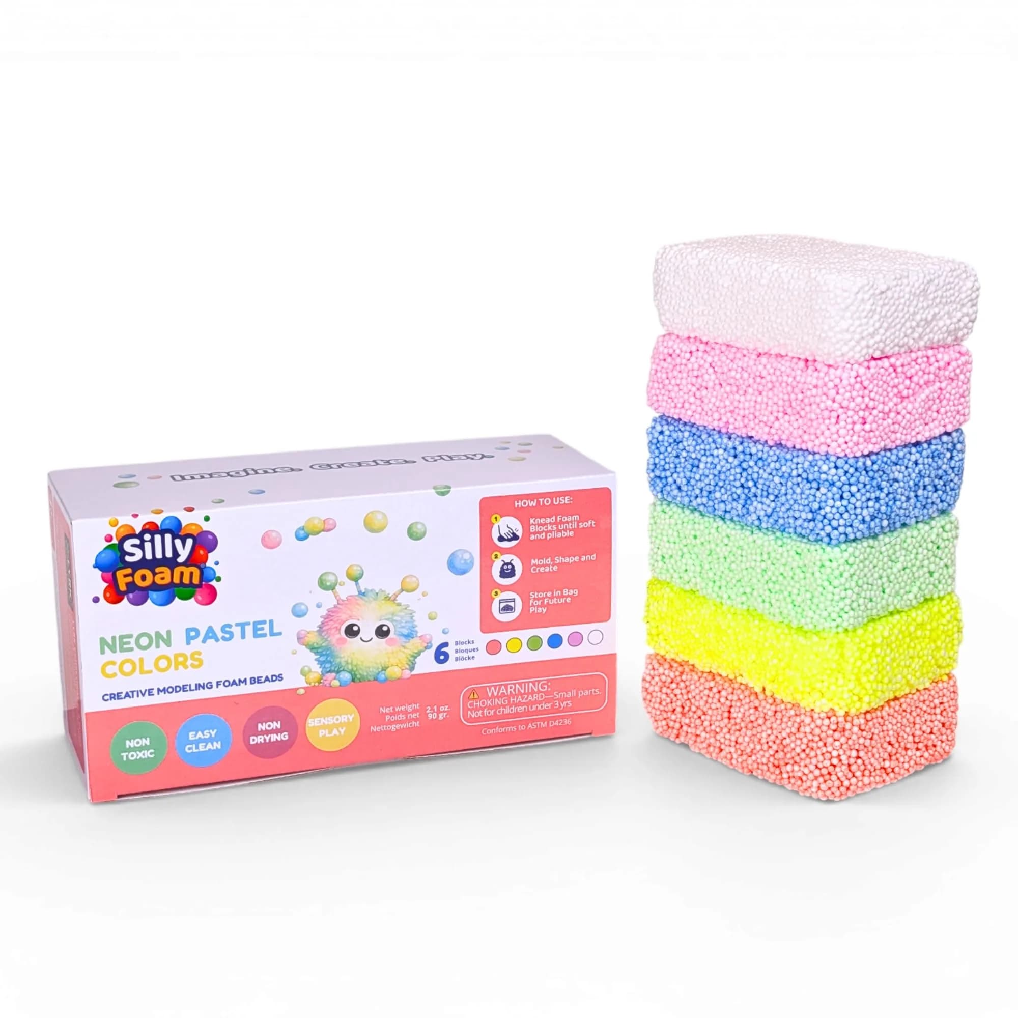 LYRK Collections Silly Foam Modeling Foam Beads 4.4 oz (125g) Neon Pastel Colors | Mess-Free Sensory Play for Kids - main product image