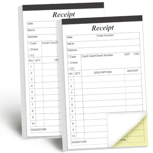 Yaridar 2-Pack Carbonless Invoice Receipt Book 4" x 6" (200 Sheets Total) | Official Business Forms with Consecutive Numbers thumbnail 1