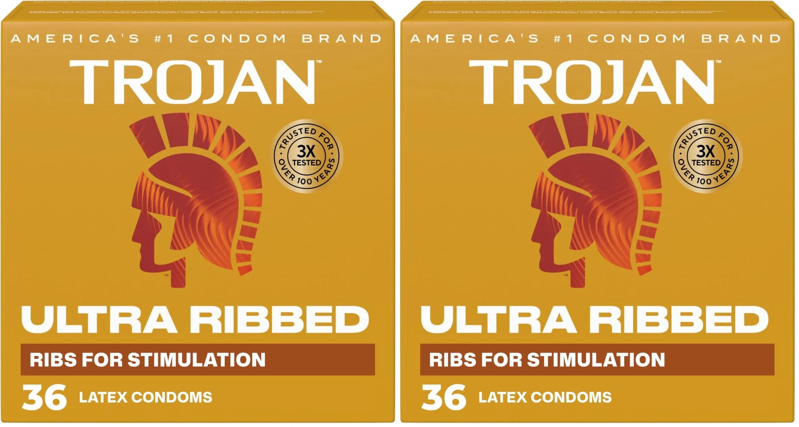 TROJAN Ultra Ribbed Condoms 72 Count (Pack of 2) | Deep Ribs for Partner Stimulation