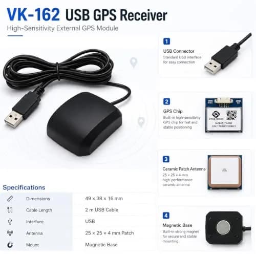 Geekstory VK-162 G-Mouse USB GPS Receiver Dongle with External Antenna for Raspberry Pi & Windows/Linux - 2 Pack | 50-Channel Navigation Module thumbnail 2