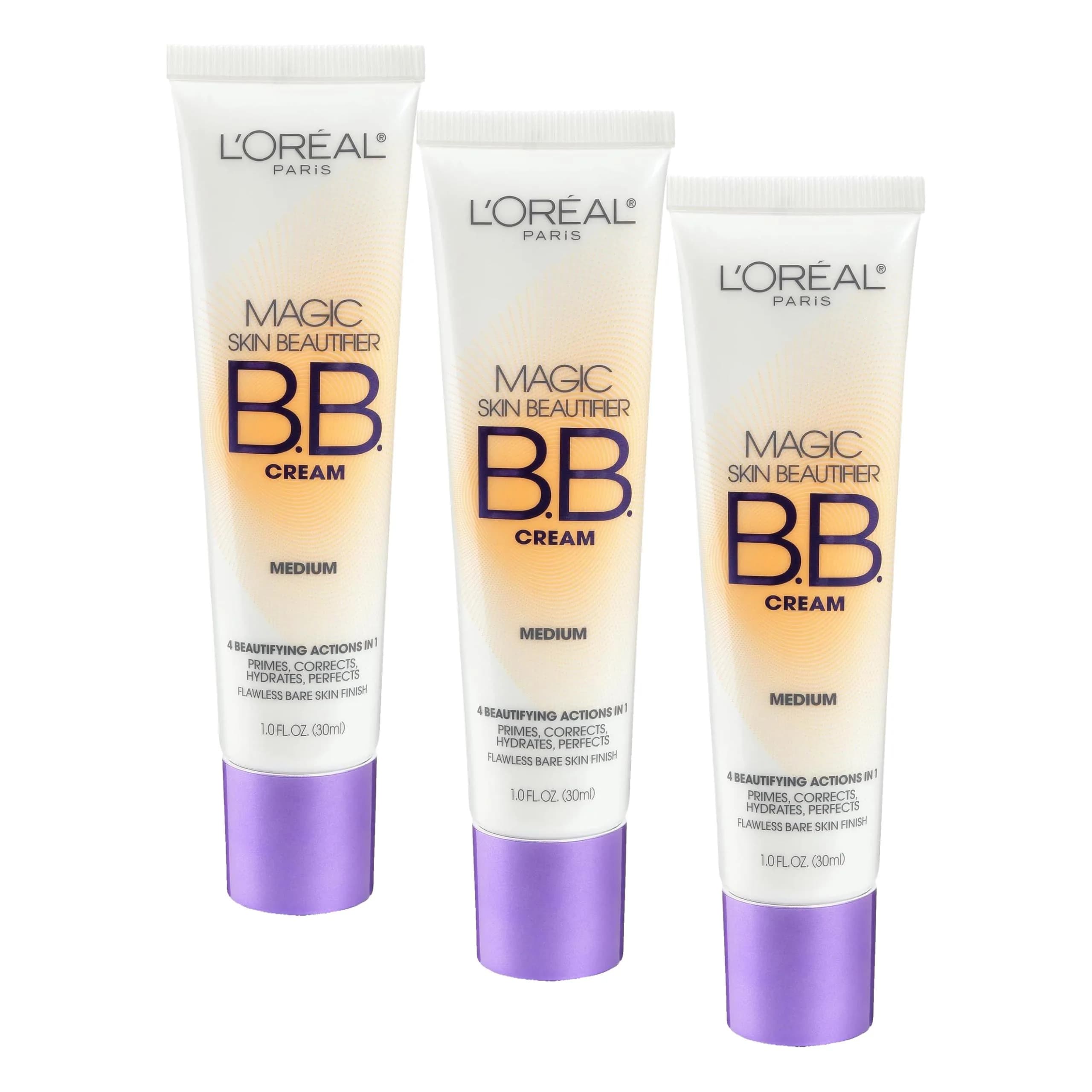 L'Oreal Paris Magic BB Cream Medium Shade, Pack of 3, 1 fl oz | Hydrating Skin Beautifier & Color Changing Foundation