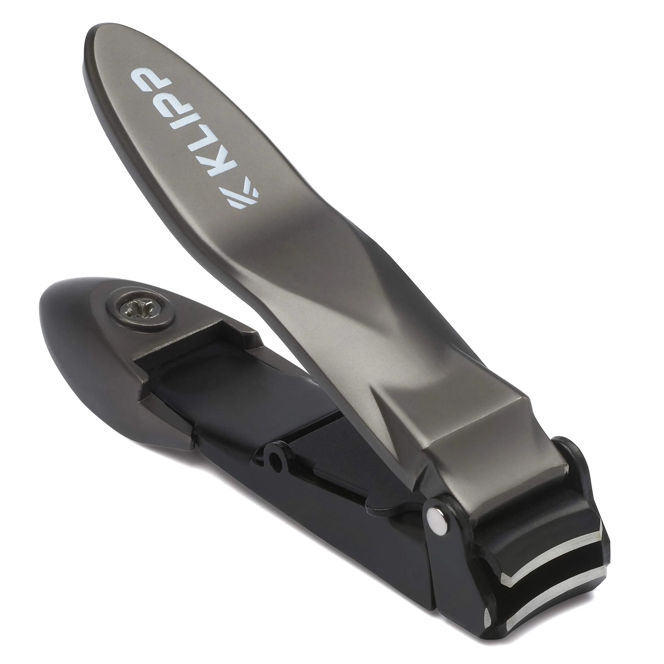 KLIPP Heavy Duty Nail Clippers for Men with Catcher (2-Pack, Matte Black) | Razor-Sharp Self-Collecting Fingernail & Toenail Cutter