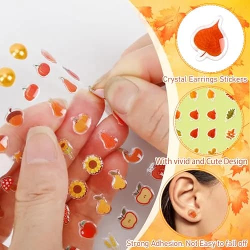 AUGSUN 240 Pcs Fall Thanksgiving Stick on Earrings | 8mm Multicolor Cartoon Pattern thumbnail 2