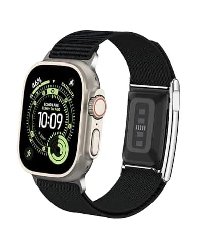 MAKCPOIMER Black Nylon Sport Band Combo for Whoop 5.0 & Apple Watch 38/40/41/42mm | Adjustable Fitness Wristband with Metal Bumper Case thumbnail 1