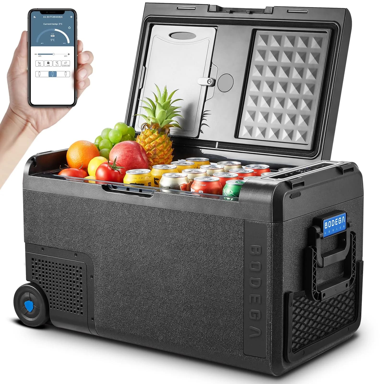 BODEGA 12V Car Refrigerator 41QT | Portable Freezer with APP Control, -4℉ to 68℉, Wheels, 38.8L