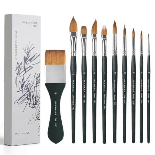 Fuumuui Watercolor Brush Set 10Pcs Synthetic Hair | Artist Paint Brushes for Watercolor, Gouache, Ink thumbnail 1