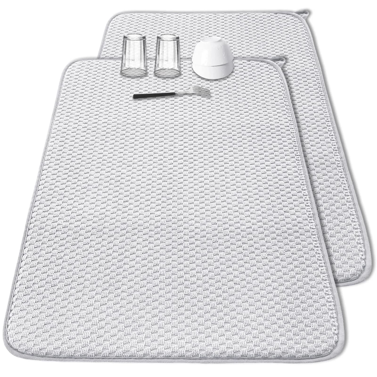 Meirrnyyu 2 Pack Microfiber Dish Drying Mat 24x17 inch | Absorbent Kitchen Counter Pad for Countertops & Sinks — B / 2PCS 30×24 inch