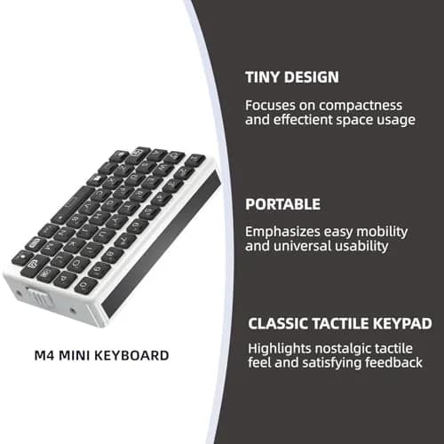 EXknight Mini Bluetooth Keyboard - Retro Clicky Style, White & Black | Portable Wireless Keyboard for Phone, iPad, Tablet, Laptop thumbnail 3