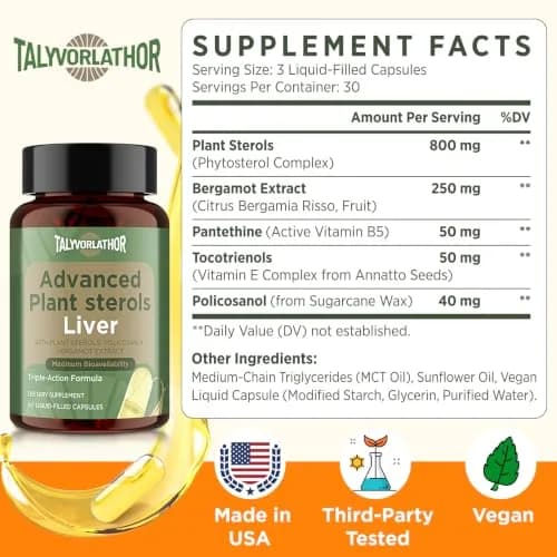 Talyvorlathor Advanced Cholesterlo Liquid Capsules 90 Count | Plant Sterols & Bergamot for Heart & Liver Support thumbnail 2