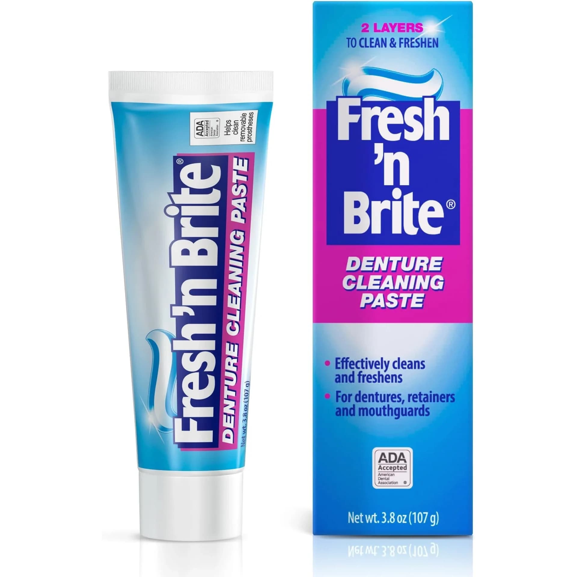 Fresh 'n Brite Denture Cleaner Paste 107.2 g (3.8 oz) | ADA Accepted Dual Action Formula for Fresh Breath & Gentle Care — Blue-white