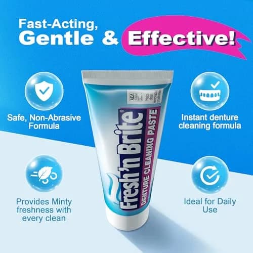 Fresh 'n Brite Denture Cleaner Paste Dual-Layer Mint 22.8g (6 x 3.8oz Tubes) | ADA Accepted Formula for Fresh Breath & Gentle Care thumbnail 5
