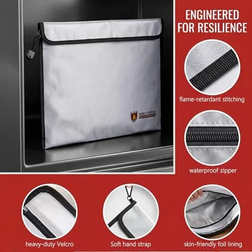 Geban Fireproof Document Bag 15'' x 11'' (2 Pack, Silver) | Waterproof & Heat-Resistant for Valuables thumbnail 3