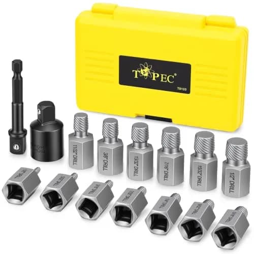 Topec 15-Piece Easy Out Screw Extractor Set 3/8'' Drive | Removes Broken, Rounded, Stripped Bolts & Screws thumbnail 1