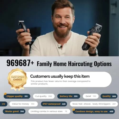 Jack & Rose Hair Clippers for Men Set Professional, Cordless, Black | 4-in-1 Hair Groomer with Lithium Battery thumbnail 5