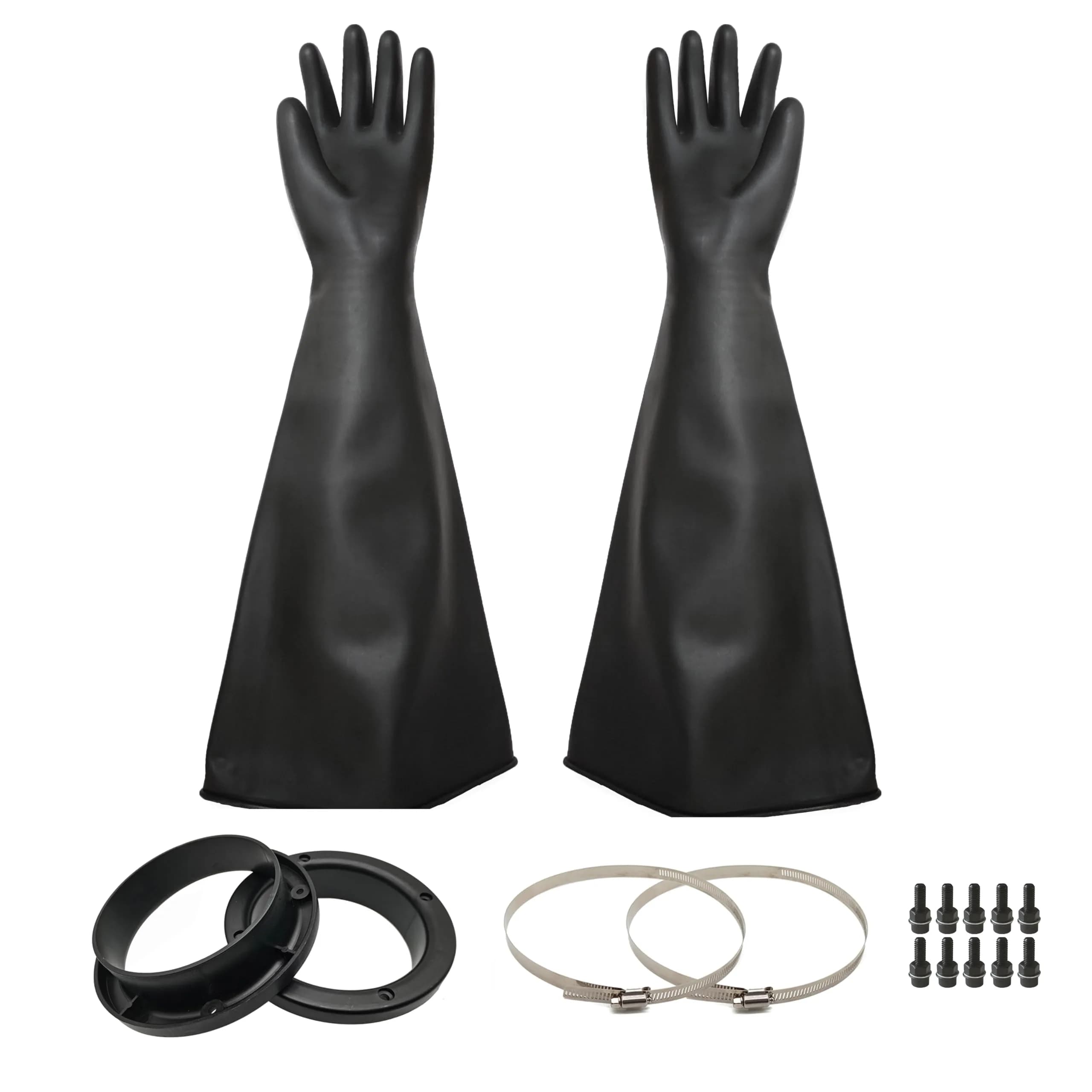 HOLDWIN Heavy Duty Sandblasting Gloves Rubber Gloves for Sandblaster Protective Safety Work Black Striped 24.8" | High Wear Resistance — Black 27.5" Gloves Set