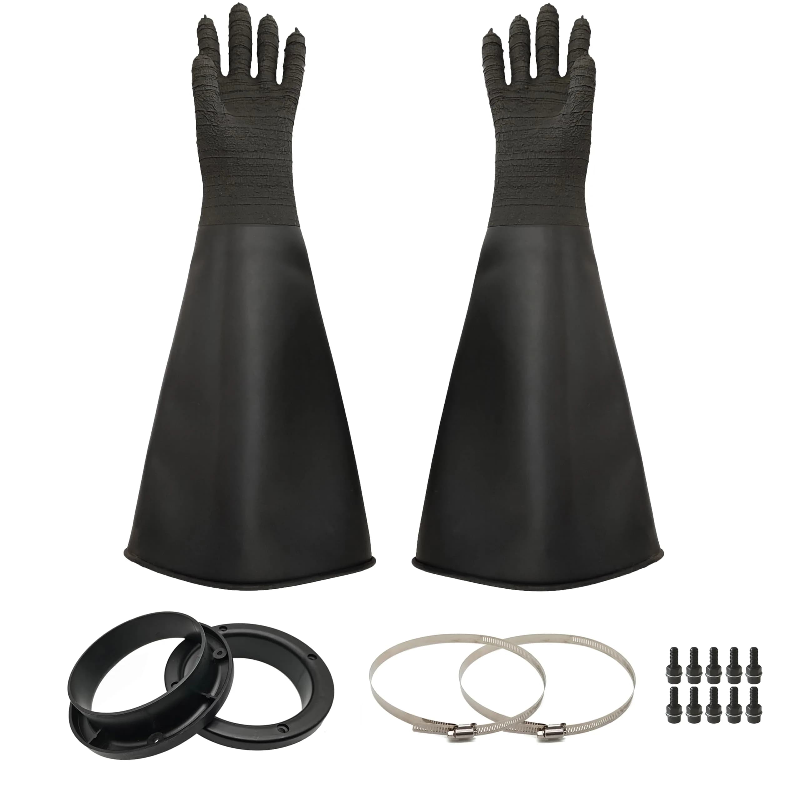 HOLDWIN Heavy Duty Sandblasting Gloves Rubber Gloves for Sandblaster Protective Safety Work Black Striped 24.8" | High Wear Resistance — Black 24.8" Gloves Set