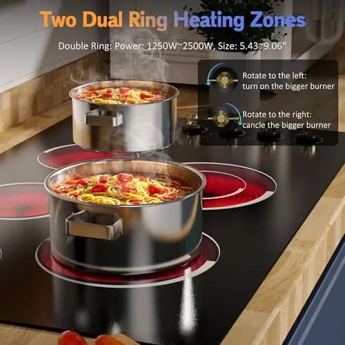 Jessier 36 Inch 5 Burner Electric Cooktop 8400W | 220-240V Drop-In Installation with Knob Control thumbnail 3