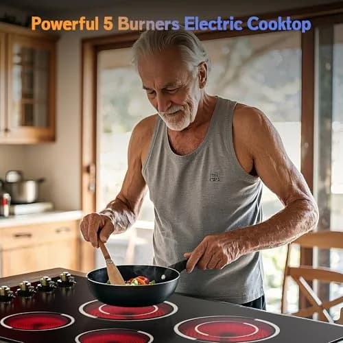 Jessier 36 Inch 5 Burner Electric Cooktop 8400W | 220-240V Drop-In Installation with Knob Control thumbnail 4