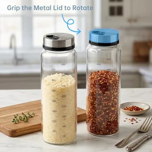 NiHome 2Pack 17oz Glass Spice Shakers Set with Adjustable Lid | Clear Dispenser for Herbs & Spices thumbnail 6