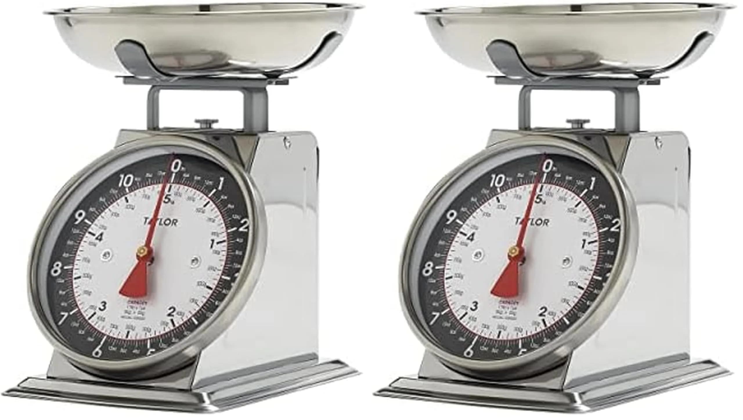 Taylor Mechanical Kitchen Food Scale with Bowl, Weighs up to 5 kg (11 lbs) | Analog Cooking Scale for Baking, Black and Silver (Pack of 2)