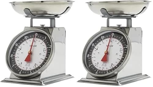 Taylor Mechanical Kitchen Food Scale with Bowl, Weighs up to 5 kg (11 lbs) | Analog Cooking Scale for Baking, Black and Silver (Pack of 2) thumbnail 1